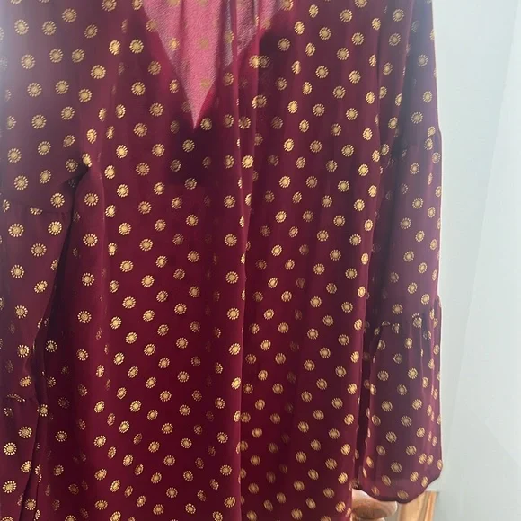 Michael Kors Dark red  and gold blouse MK top long sleeve small size - Picture 16 of 16